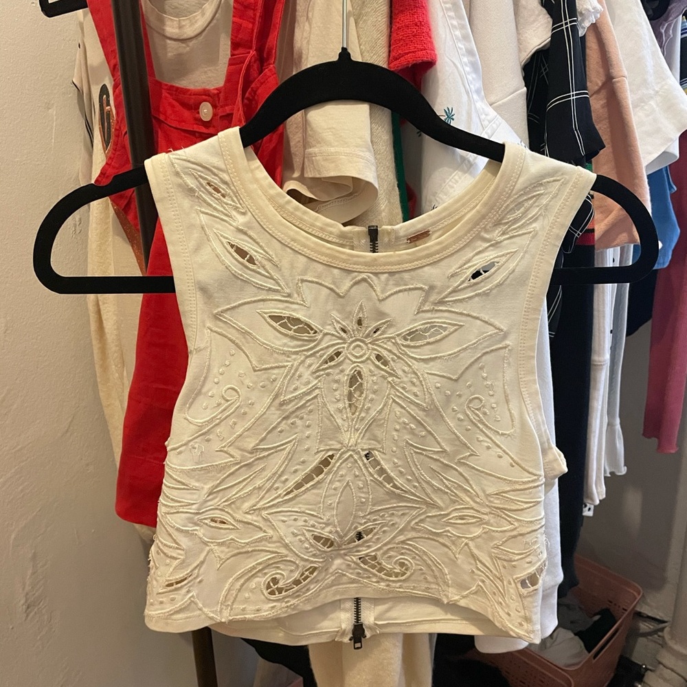 Free people embroidered cut out tank